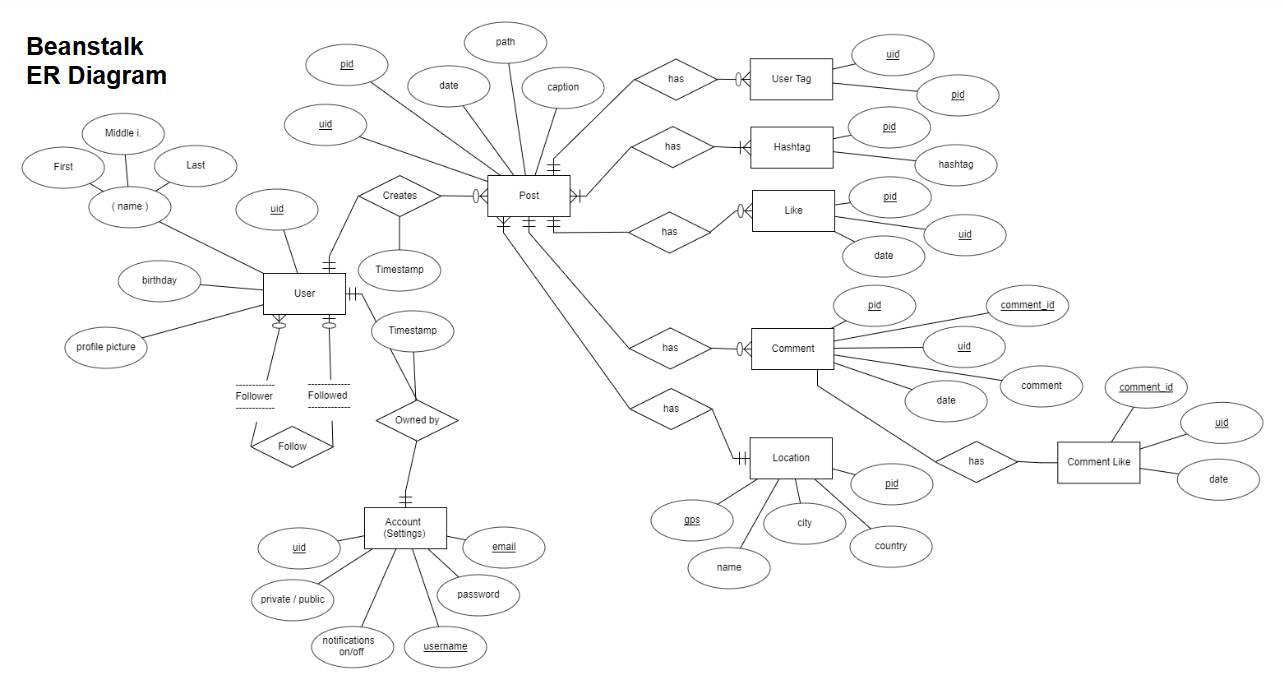 ER diagram showing entity relationships